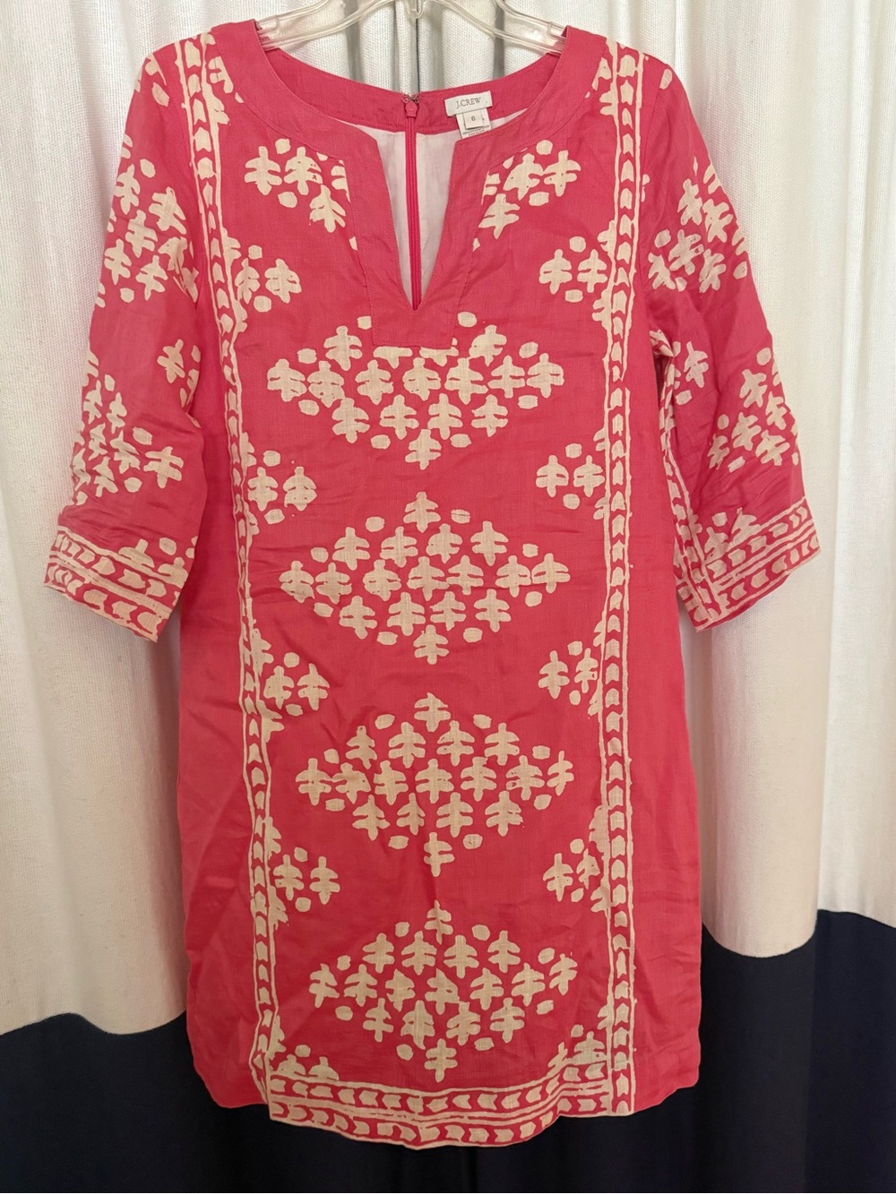 J. Crew | Coral & Ivory | Java Tunic Shift Dress | Linen & Cotton | Size 6